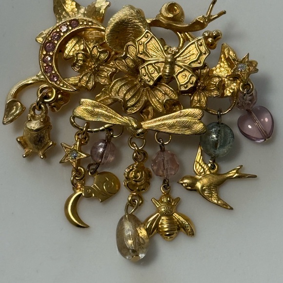 kirk Folly pin Jewelry - Charming Gold Brooch with precious stones, pearls and charm Accents